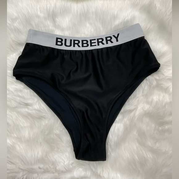 Burberry Black High Waist Bikini with White Logo Band - Picture 2 of 9